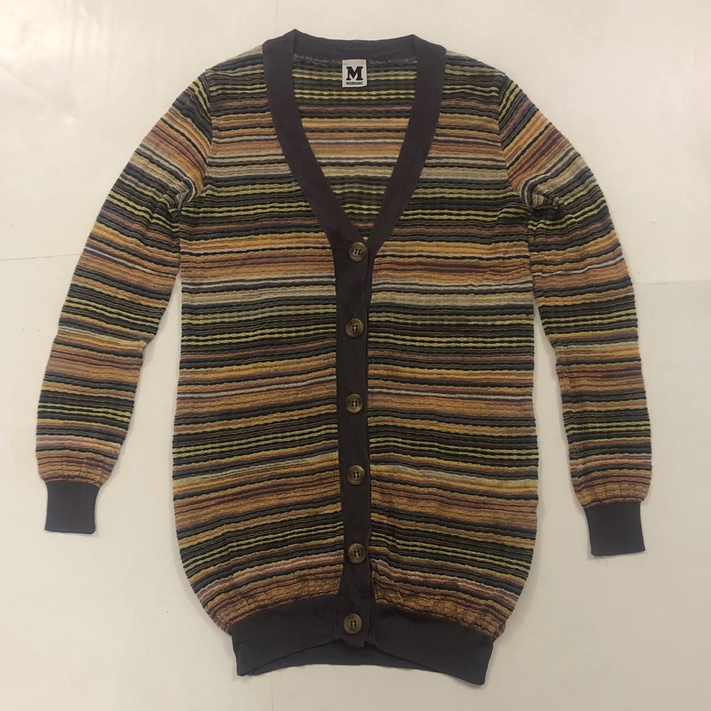 Missoni 8 Cardigan Striped Button Purple Peach Beige Yellow Excellent Condition